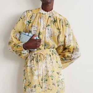 Zimmermann Acacia Scallop Floral-print Ramie Blouse Multi Floral